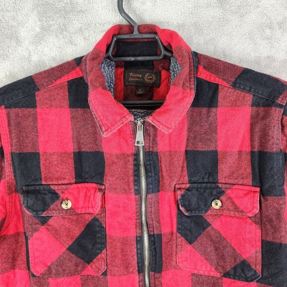 Mens Victory Sportswear Red & Black Buffalo Plaid Sherpa Lined Jacket Full Zip L - Picture 4 of 11